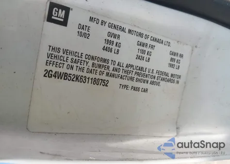 2003 Buick Regal Ls из США, поврежденный, VIN 2G4WB52K631180752